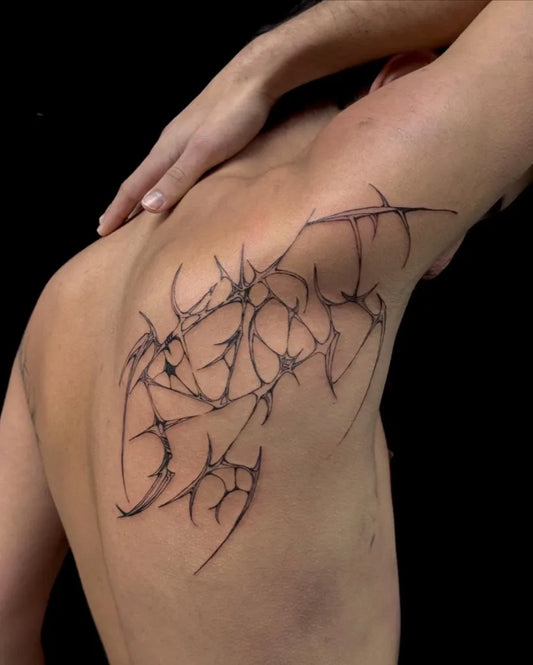 Medium Cyber Sigilism Thorn Network on Women Upper Arm Tattoo by @kiki.inq