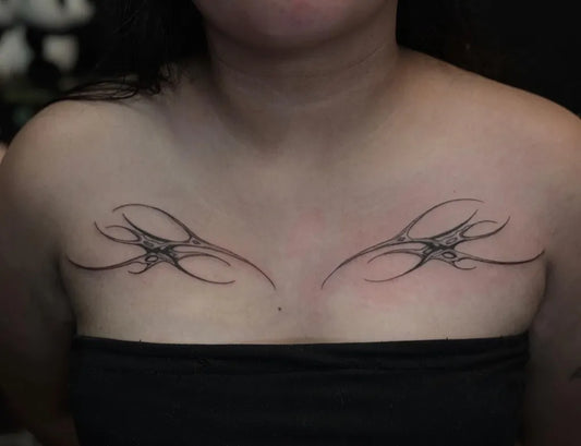 Medium Cyber Sigilism Wings on Women Chest Tattoo by @liii.ink