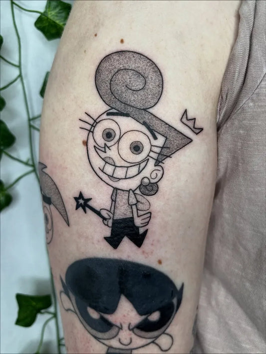 Medium Dotwork Cartoon Characters Tattoo on Women Arm by @maggiecampanellitattoos