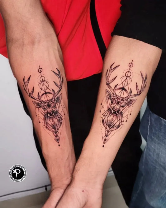 Medium Dotwork Deer Mandala Tattoo on Men Arm by @inkspired_tattoo_bangalore