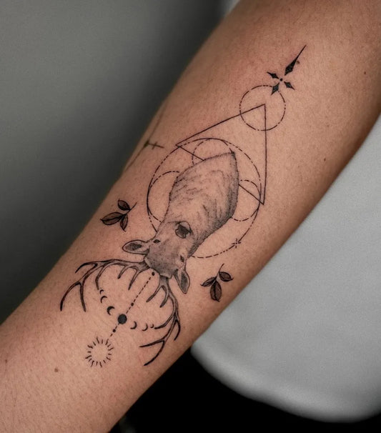 Medium Dotwork Deer Mandala Tattoo on Women Arm by @okay__ted