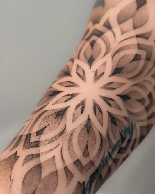 Medium Dotwork Mandala Tattoo on Men Arm by @alextreze13