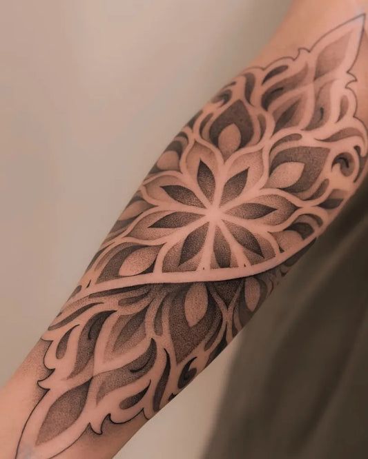 Medium Dotwork Mandala Tattoo on Men Forearm by @alextreze13
