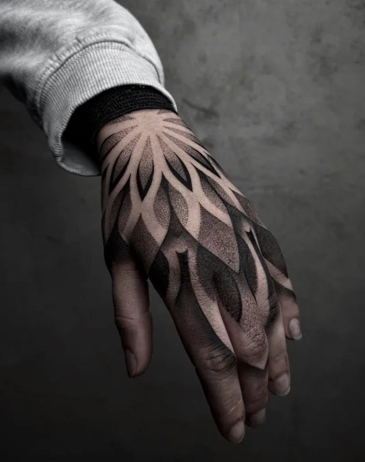 Medium Dotwork Mandala Tattoo on Men Hand by @joanna.ink