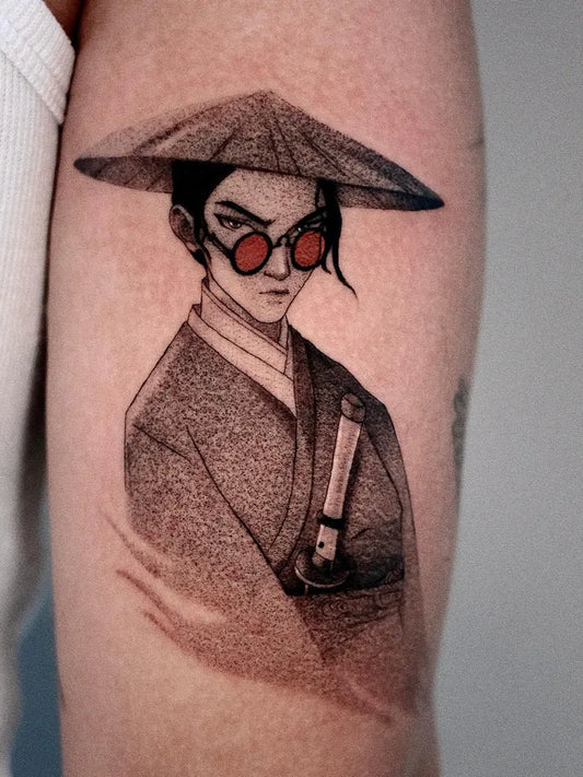 Medium Dotwork Samurai Woman Tattoo on Women Arm by @tattooist_monday