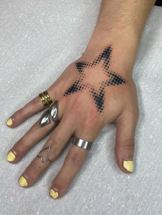 Medium Dotwork Star Tattoo on Women Hand by @tifffany666