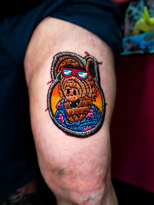 Medium Embroidery Alf Tattoo on Men Arm by @ar2ta2