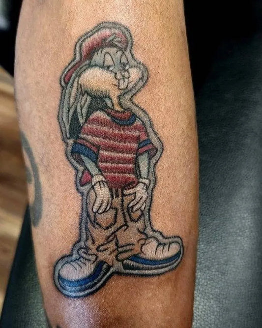 Medium Embroidery Bugs Bunny Tattoo on Men Arm by @5thstreetinktattoo