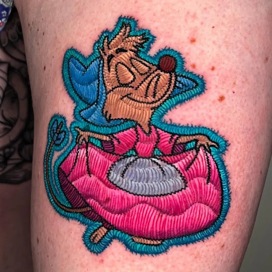 Medium Embroidery Cinderella Mouse Tattoo on Women Arm by @marlosalvatierra