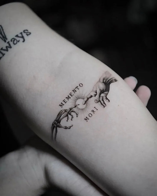 Medium FineLine MementoMoriHands on Women Arm Tattoo by @tattooculturemag
