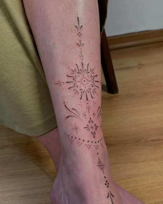 Medium Floral Mandala leg on women ankle Tattoo by @lieli.soul