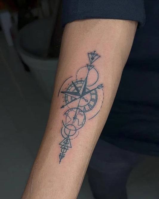 Medium Geometric Compass Geometric Design on Women Arm Tattoo by @kabirainktattooandpiercing