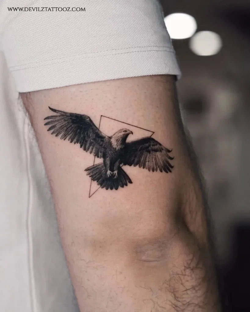 Medium Geometric Eagle Tattoo on Men Arm by @devilztat