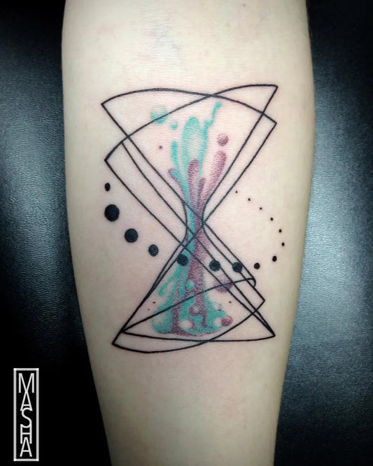 Medium Geometric Hourglass Tattoo on Women Arm by @mashatattoo