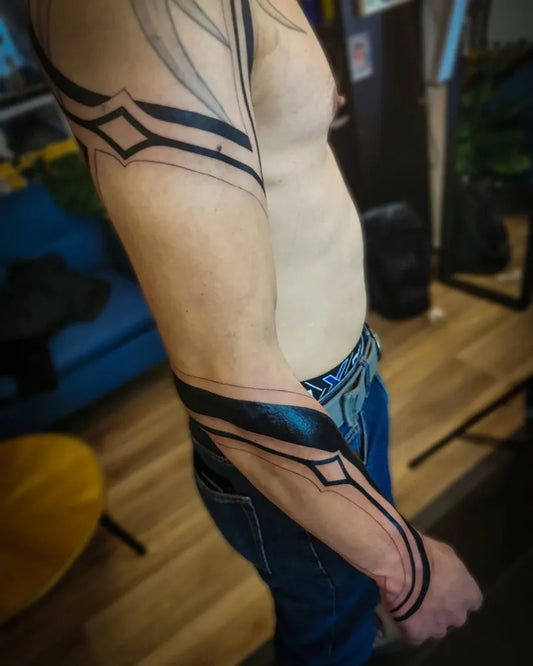 Medium Geometric Lines and Diamonds on Men Arm Tattoo by @ben_gicqueau_tattoo