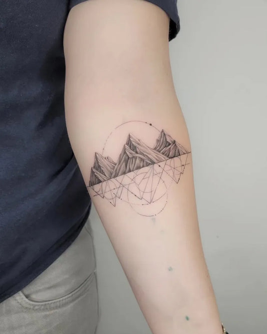 Medium Geometric Mountain and Geometric Tattoo on Men Arm by @larslunsing