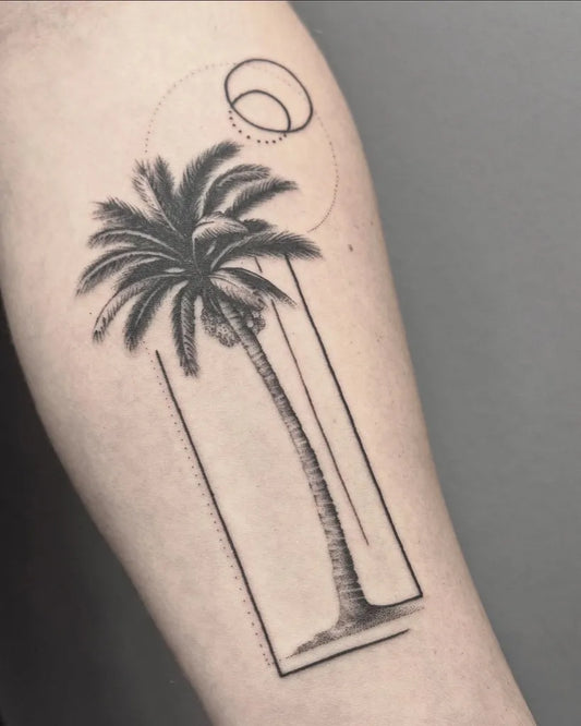 Medium Geometric Palm Tree Tattoo on Men Arm by @jd_tattoo