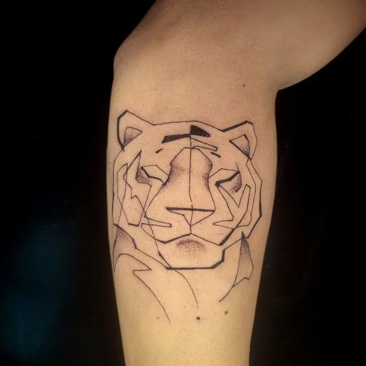 Medium Geometric Tiger Head on Men Arm Tattoo by @tattooist_jo