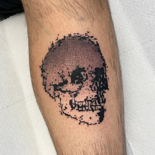 Medium Glitch Skull on Men Arm Tattoo by @inker_land
