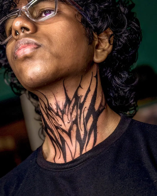 Medium Gothic Blackwork Vines Tattoo on Men Neck by @inksride