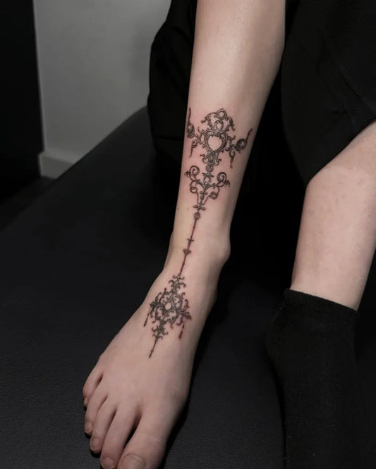 Medium Gothic Floral Vine Tattoo on Women Leg by @its_banzo