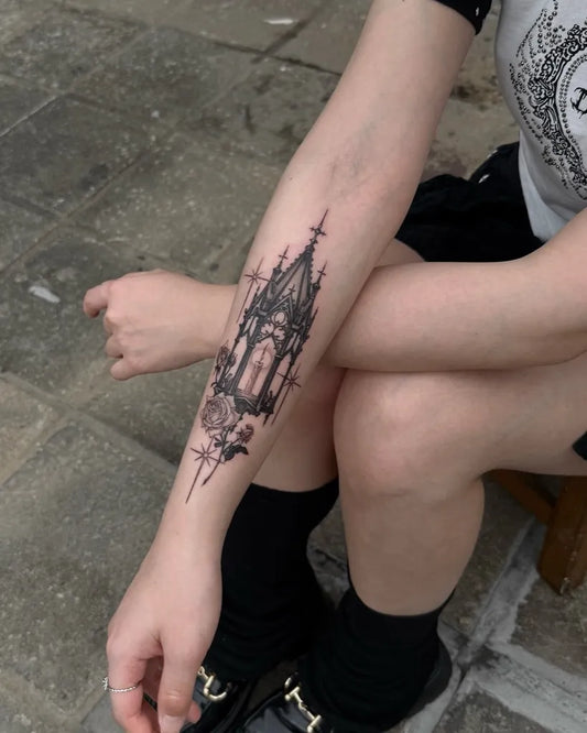 Medium Gothic Gothic Lantern Tattoo on Women Arm by @its_banzo