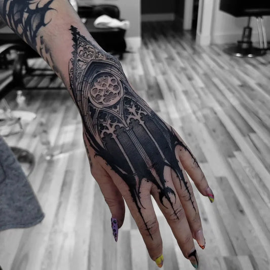 Medium Gothic Gothic Window Tattoo on Women Wrist by @dannydarko_tattoos