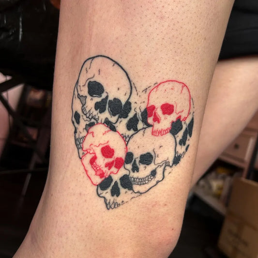Medium Gothic Skull Heart on Women Thigh Tattoo by @nancychapmantattoos