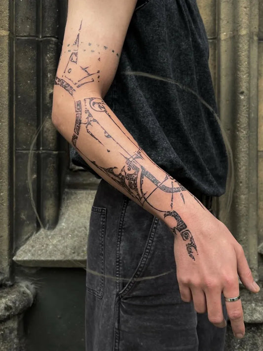 Medium Illustrative Arm Geometric Constellation Tattoo on Men Arm by @orbritual