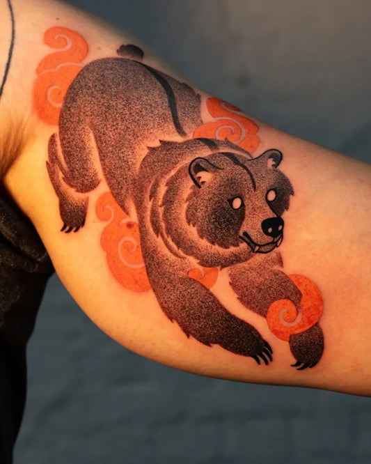 Medium Illustrative Bear with Clouds on Women Arm Tattoo by @seiji_tattoo