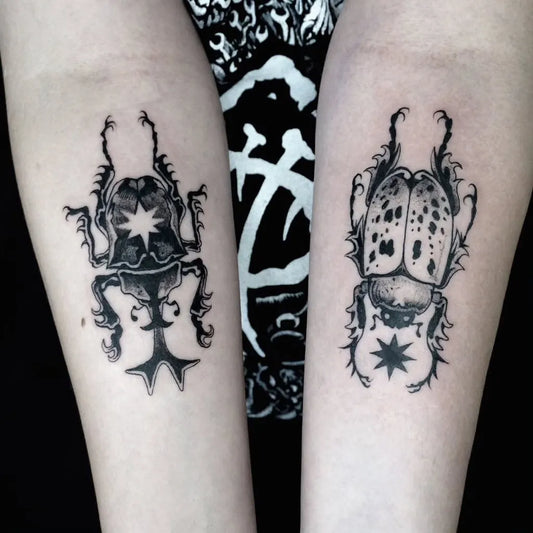 Medium Illustrative Beetle Tattoo on Women Arms by @czarci.tusz