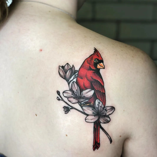 Medium Illustrative Cardinal and Magnolia Women Shoulder by @sabotagedsiren