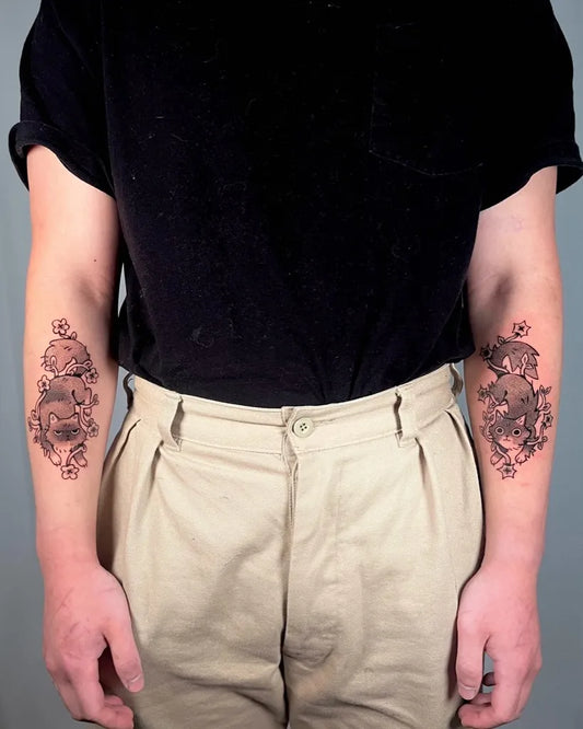 Medium Illustrative Floral Designs Tattoo on Men Arms by @shlorp.tats