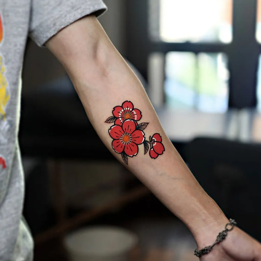 Medium Irezumi Cherry Blossom Flowers on Men Arm Tattoo by @horiyuu.tat