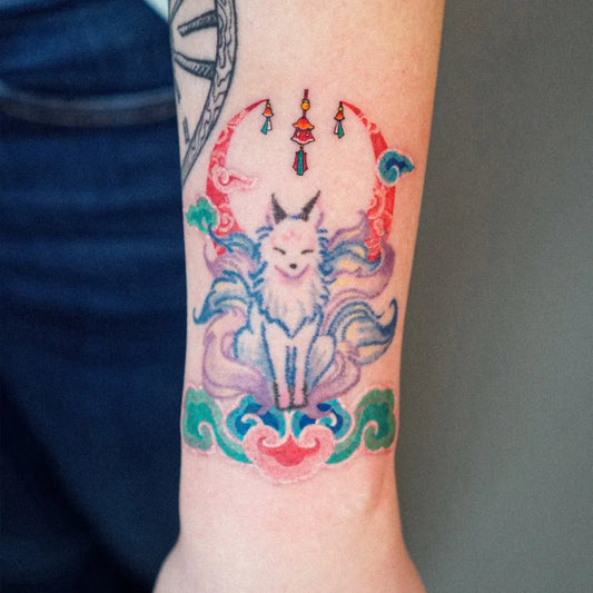 Medium Irezumi Fox Tattoo on Women Arm by @stroke.hwizi_tt