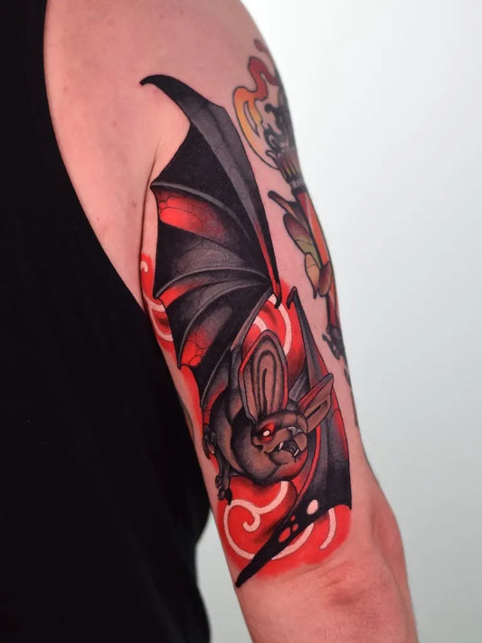 Medium Japanese Bat Demon Tattoo on Men Arm by @norbert.tattoos