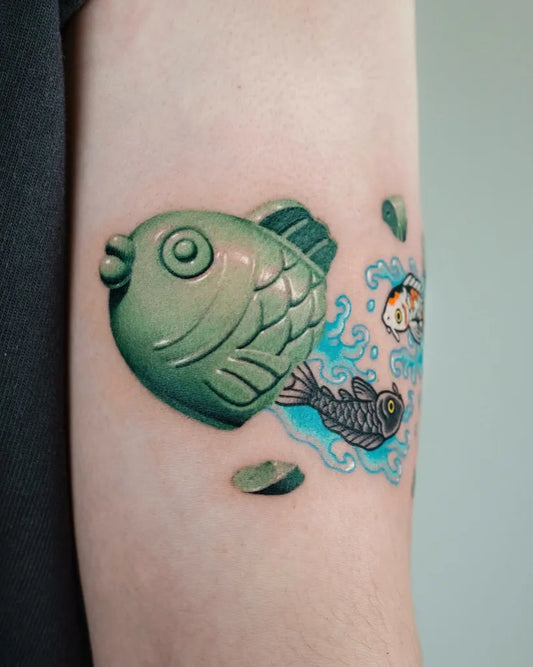 Medium Japanese Fish and Koi Tattoo on Women Arm by @lifo_art
