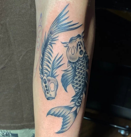 Medium Japanese Pisces Tattoo on Men Arm by @loverseyetattoo