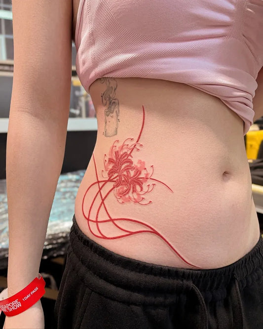 Medium Japanese Red Spider Lily Tattoo on Women Side by @nuga_ttt