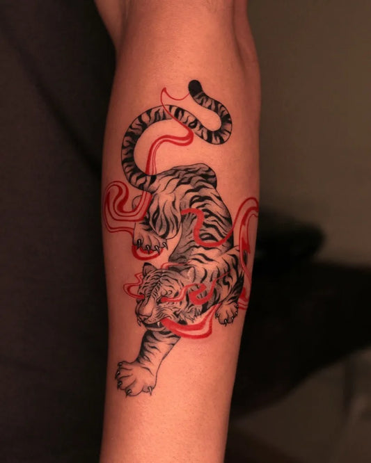 Medium Japanese Tiger Men Arm Tattoo by @kashatattooer