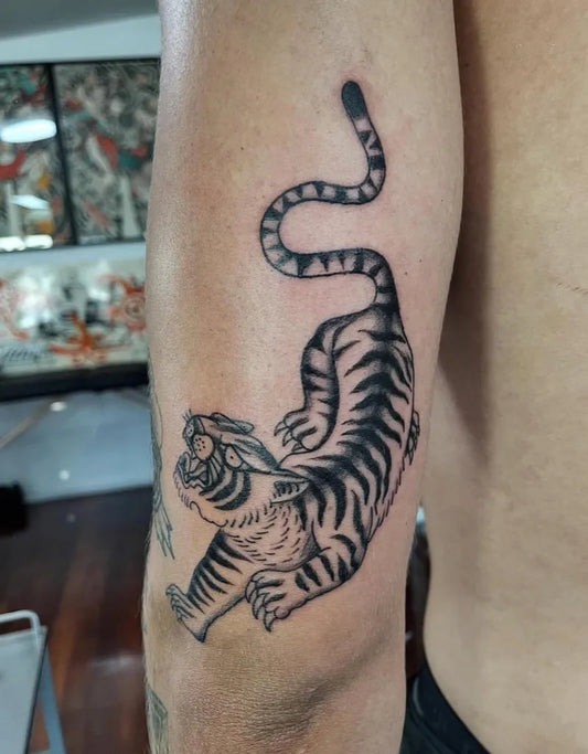 Medium Japanese Tiger on Men Arm Tattoo by @black_pig_tattoo