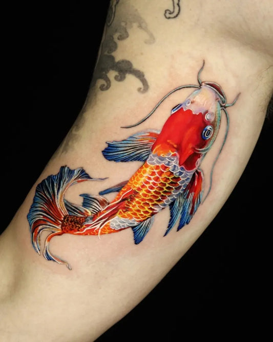 Medium Koi Fish Tattoo on Men Arm by @orot_tattoo