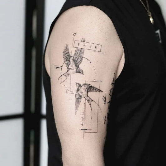 Medium Linework Birds Tattoo on Men Arm by @kaptaan_tattoo