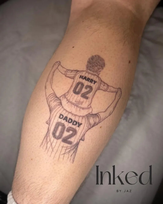 Medium Linework FatherSonBackToBack on Men Arm Tattoo by @inked_byjaz_