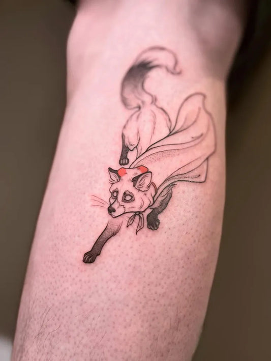 Medium Linework Fox with Cape Tattoo on Men Arm by @theawokenlich