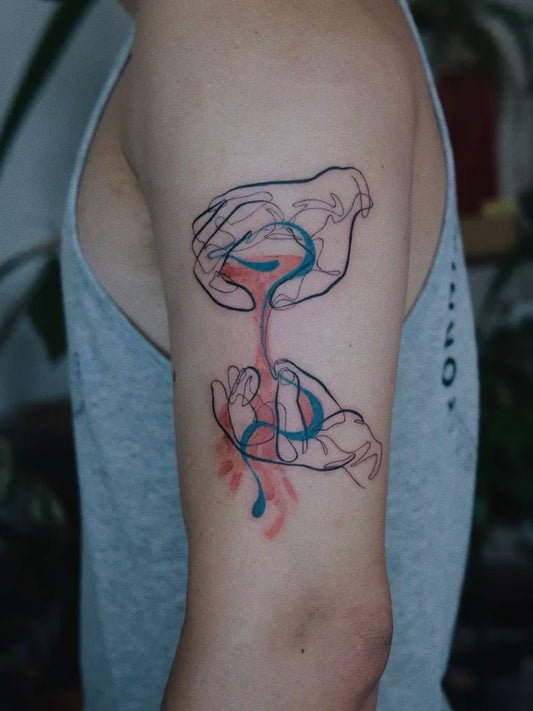 Medium Linework Hourglass and Hands Tattoo on Men Arm by @laukwanyam
