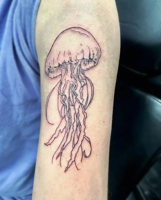 Medium Linework Jellyfish Tattoo on Men Arm by @stoicbodyart