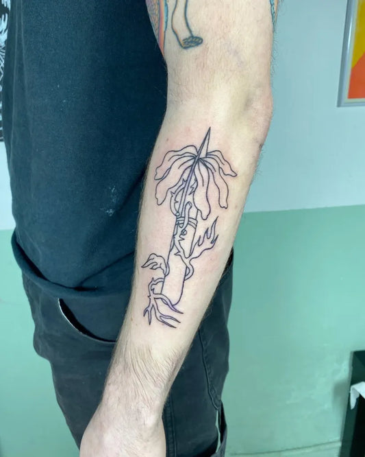 Medium Linework Knife Flower Tattoo on Men Arm by @kyklothymia
