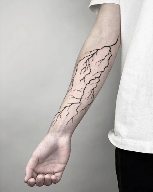 Medium Linework Lightning Tattoo on Men Arm by @noir8noah