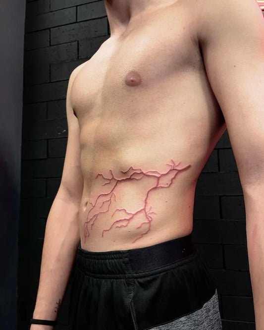 Medium Linework Lightning Tattoo on Men Torso by @seher.ink